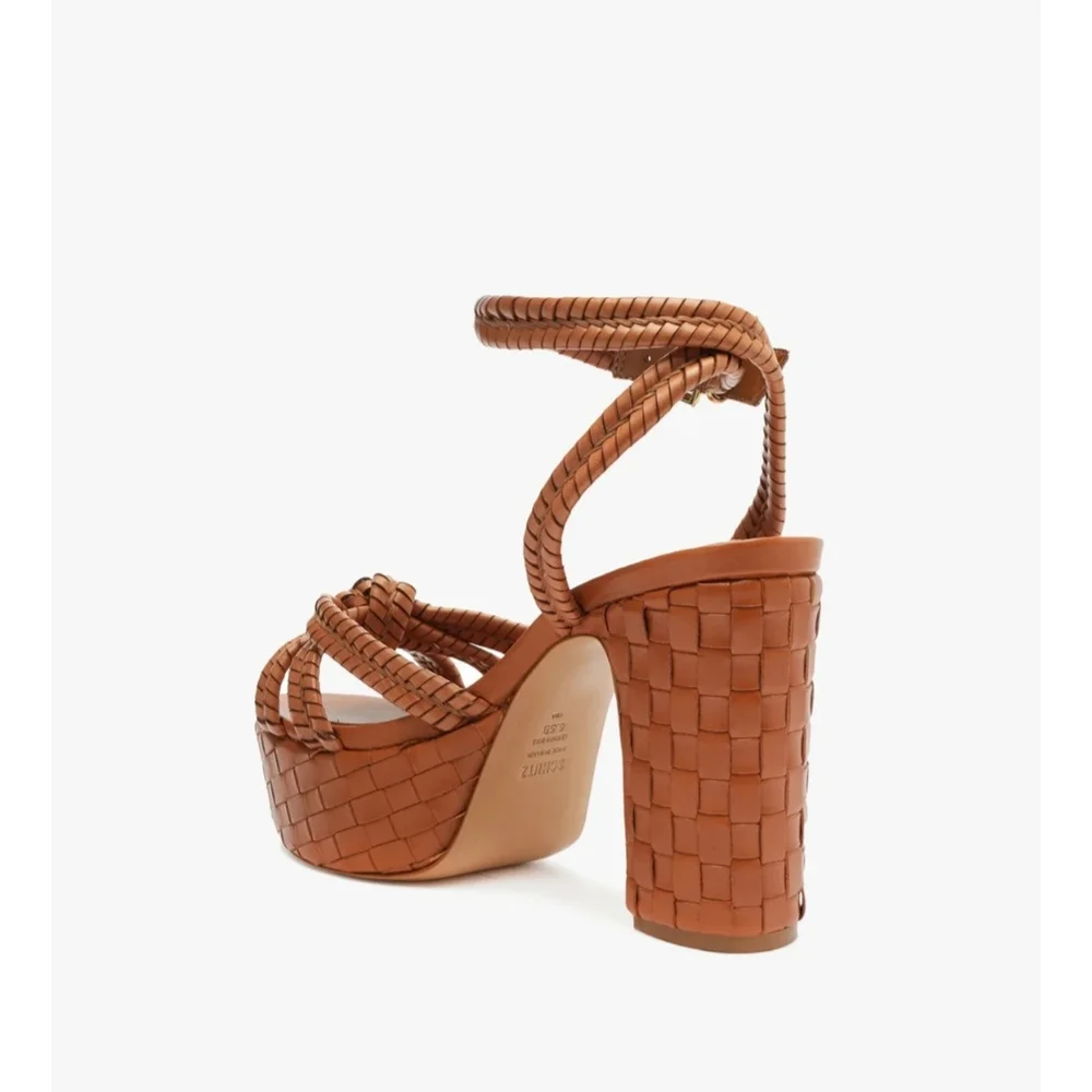 SCHUTZ Tan Braided Leather Platform Sandal
